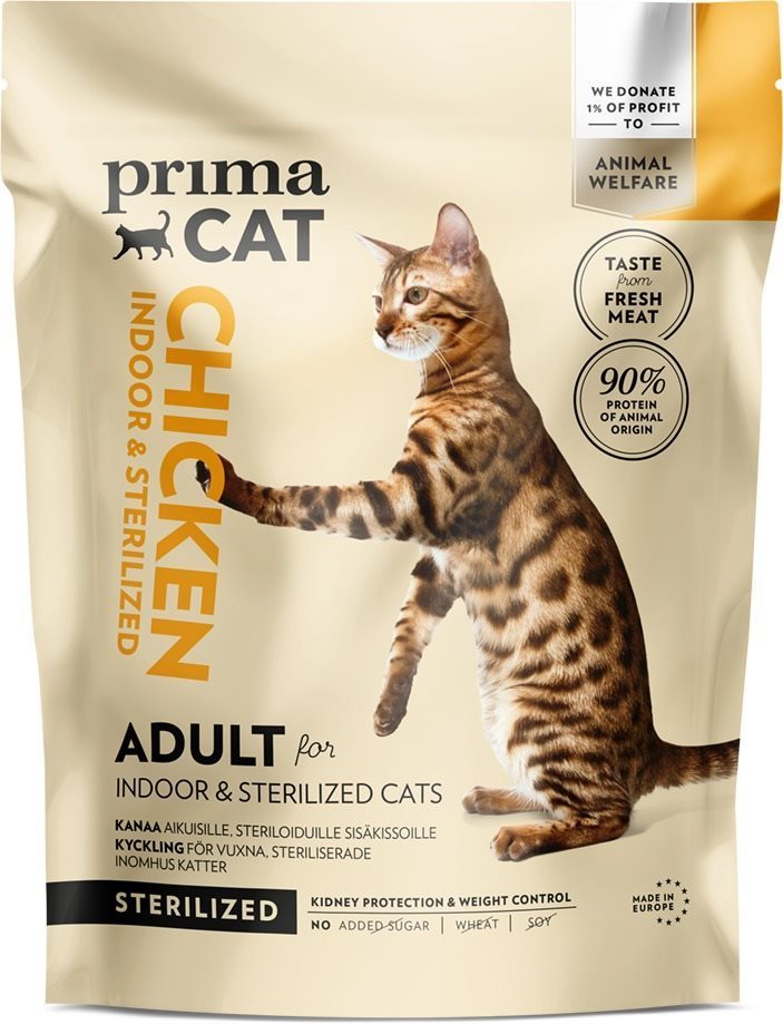 PrimaCat Kurča pre dospelé mačky, kastrované a žijúce vnútri  1,4...