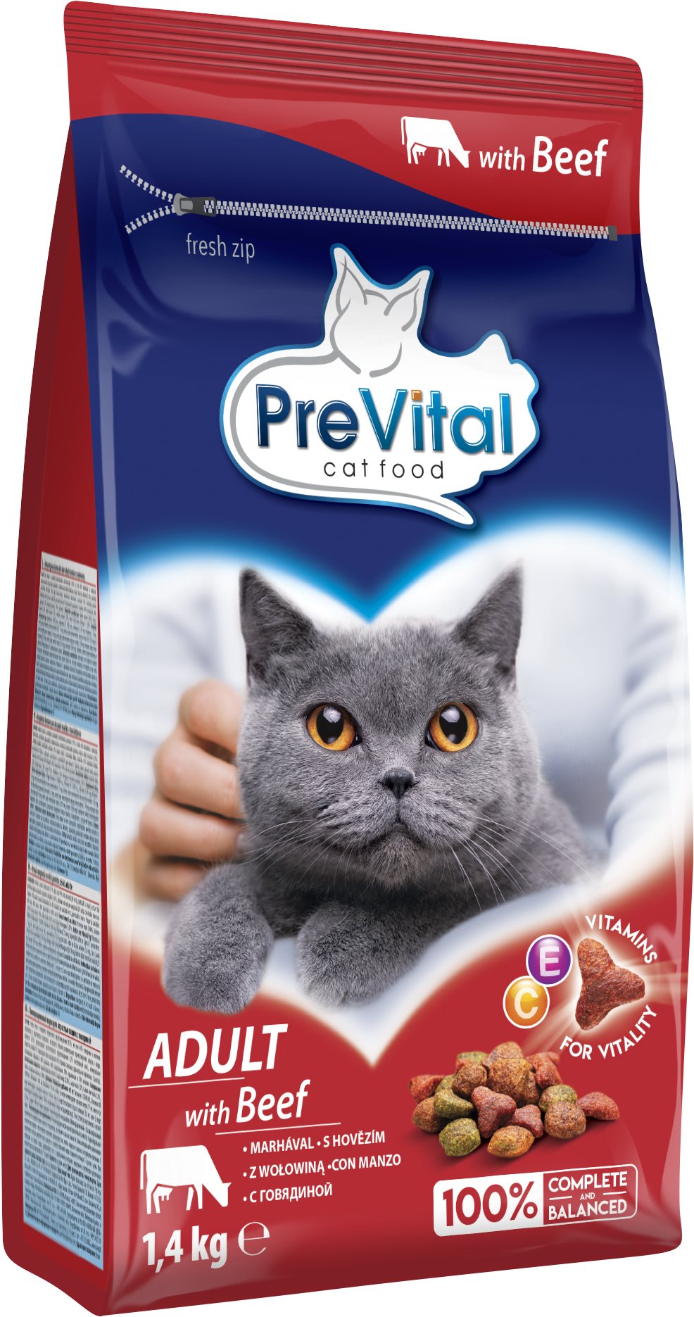 PreVital granule s hovädzím pre dospelé mačky 1,4 kg Granule pre...