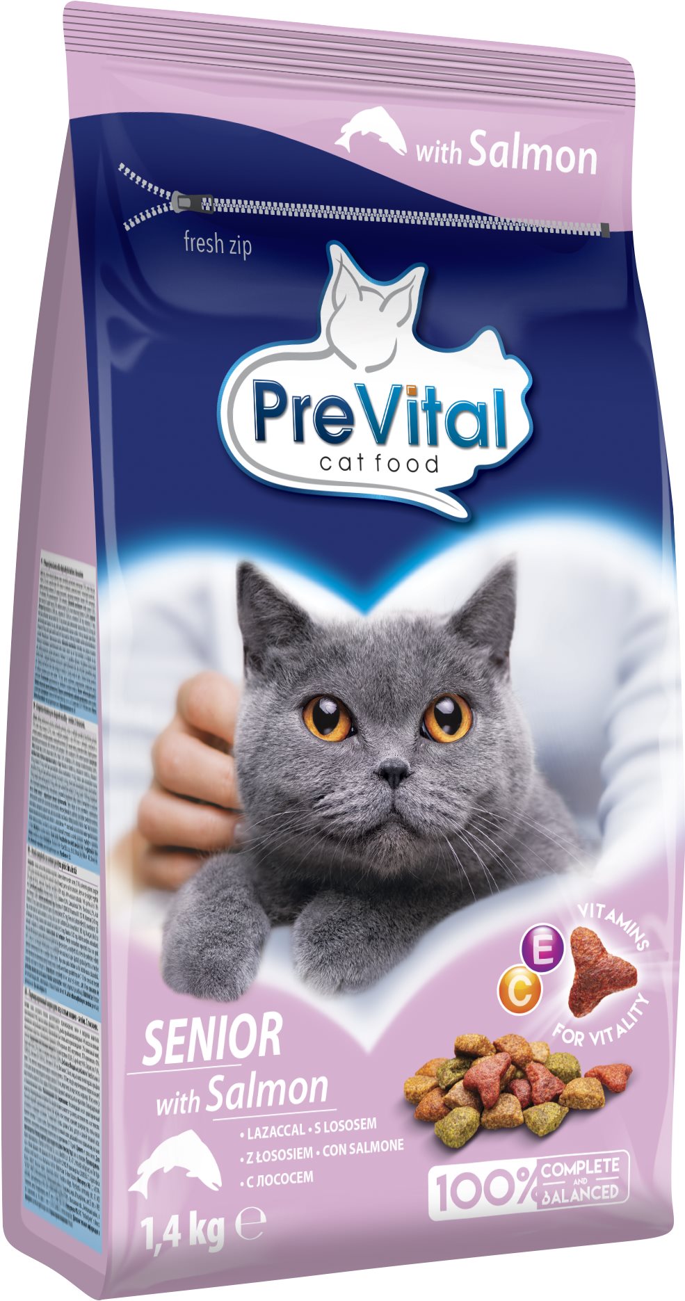 PreVital granule s lososom pre starnúce mačky 1,4 kg Granule pre...