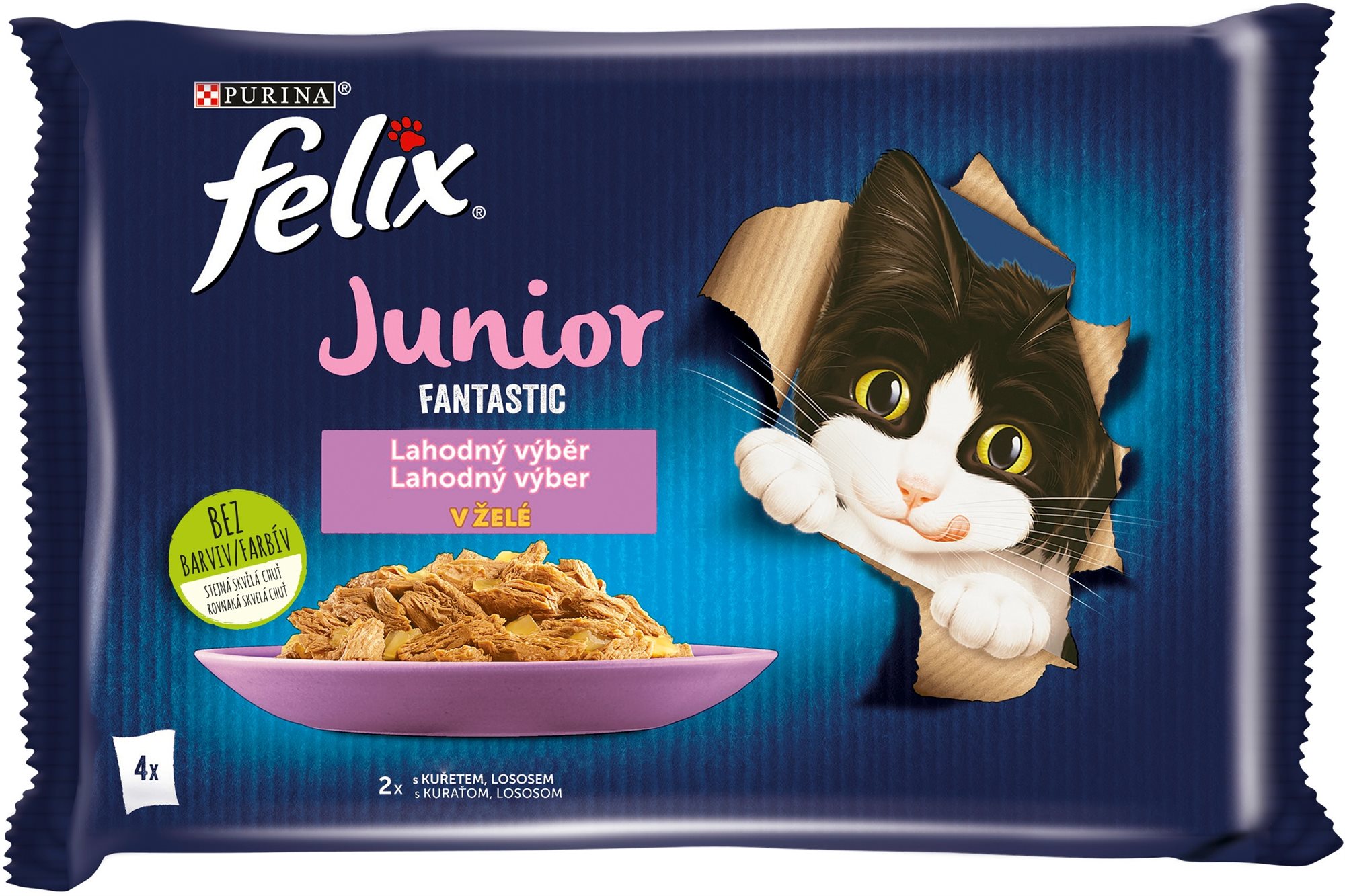 Felix Fantastic Junior s kuraťom a lososom v želé 4× 85 g Kapsička...