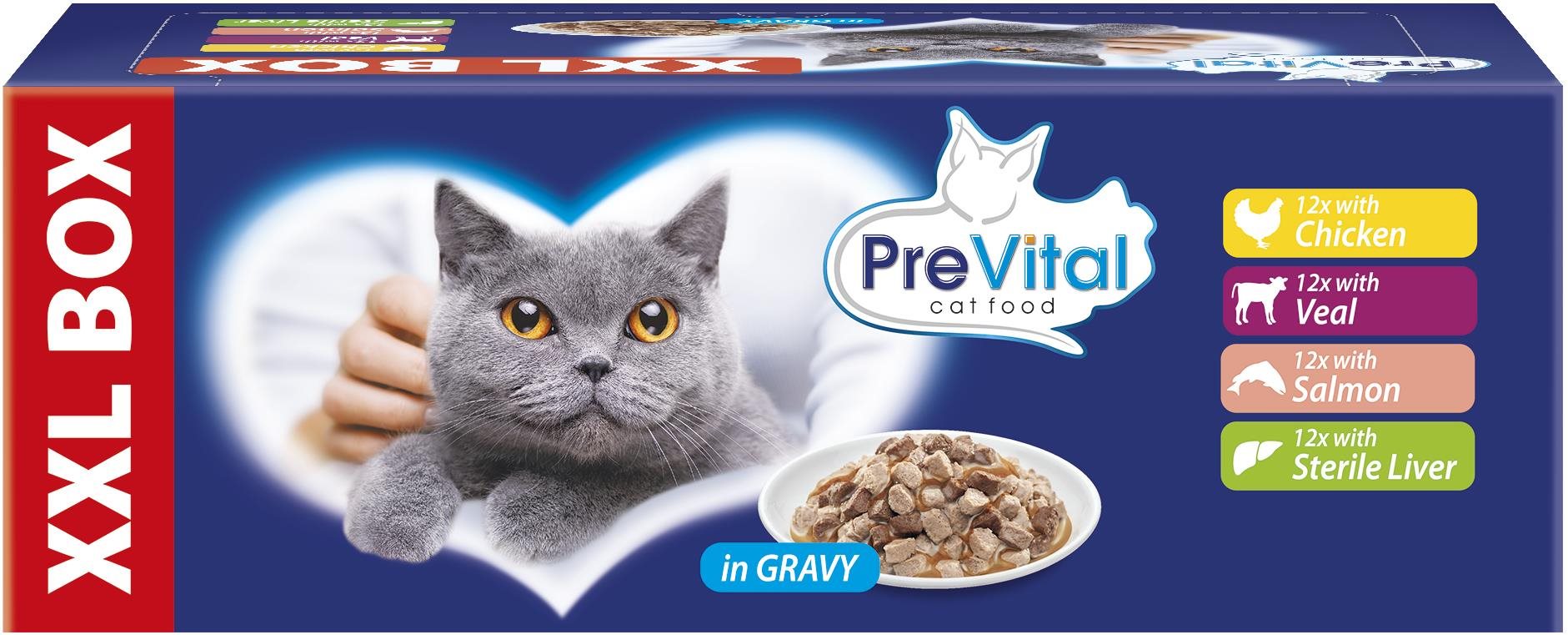 Prevital XXL Box mäsový výber v omáčke 48× 100 g Kapsička pre mačky