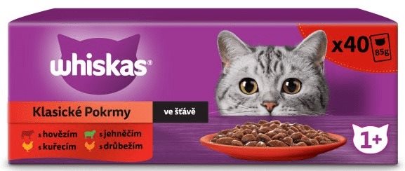 Whiskas kapsičky klasický výber v šťave pre dospelé mačky 40 × 85 g...