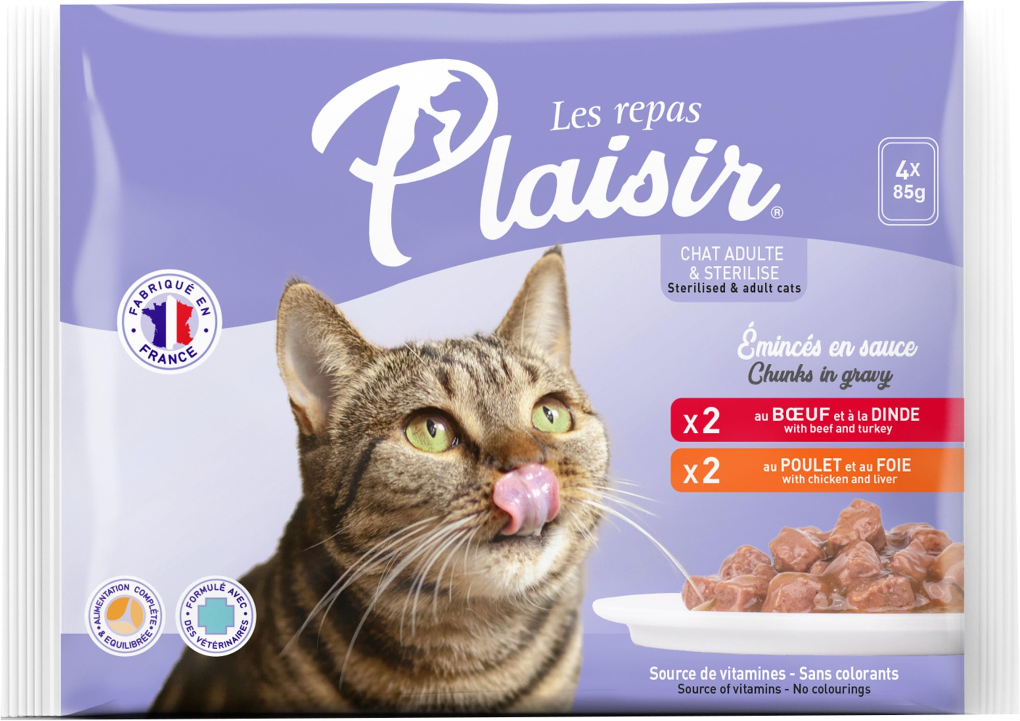 Plaisir cat MULTIPACK 4× 85 g / 2× hovädzie + 2× kuracie Kapsička...