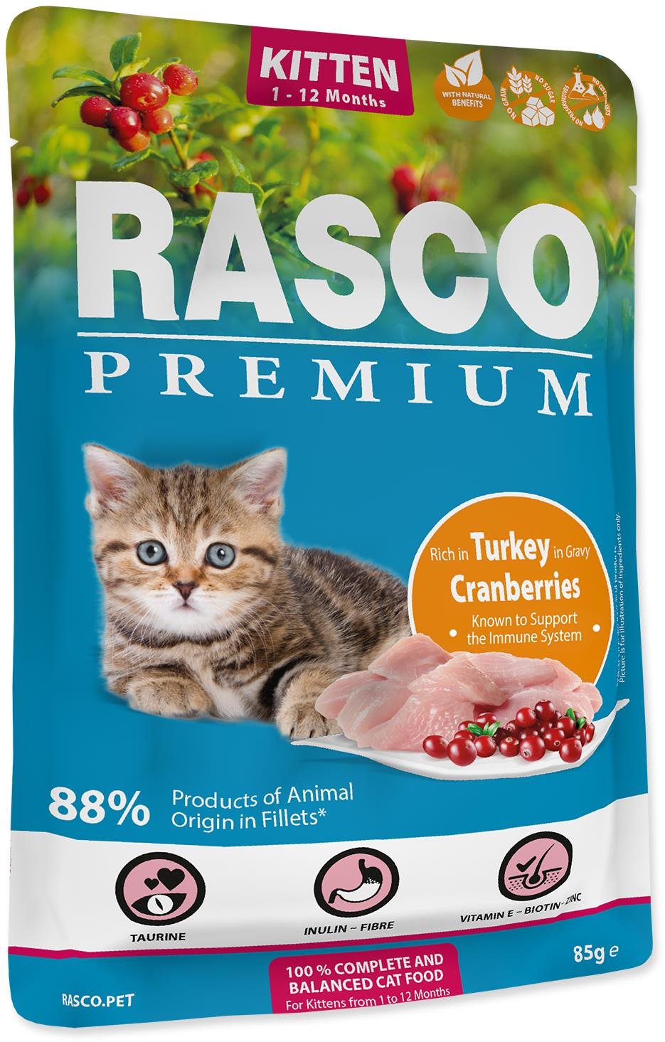 Rasco Kapsička Premium Kitten morčacie s brusnicou 85 g Kapsička...