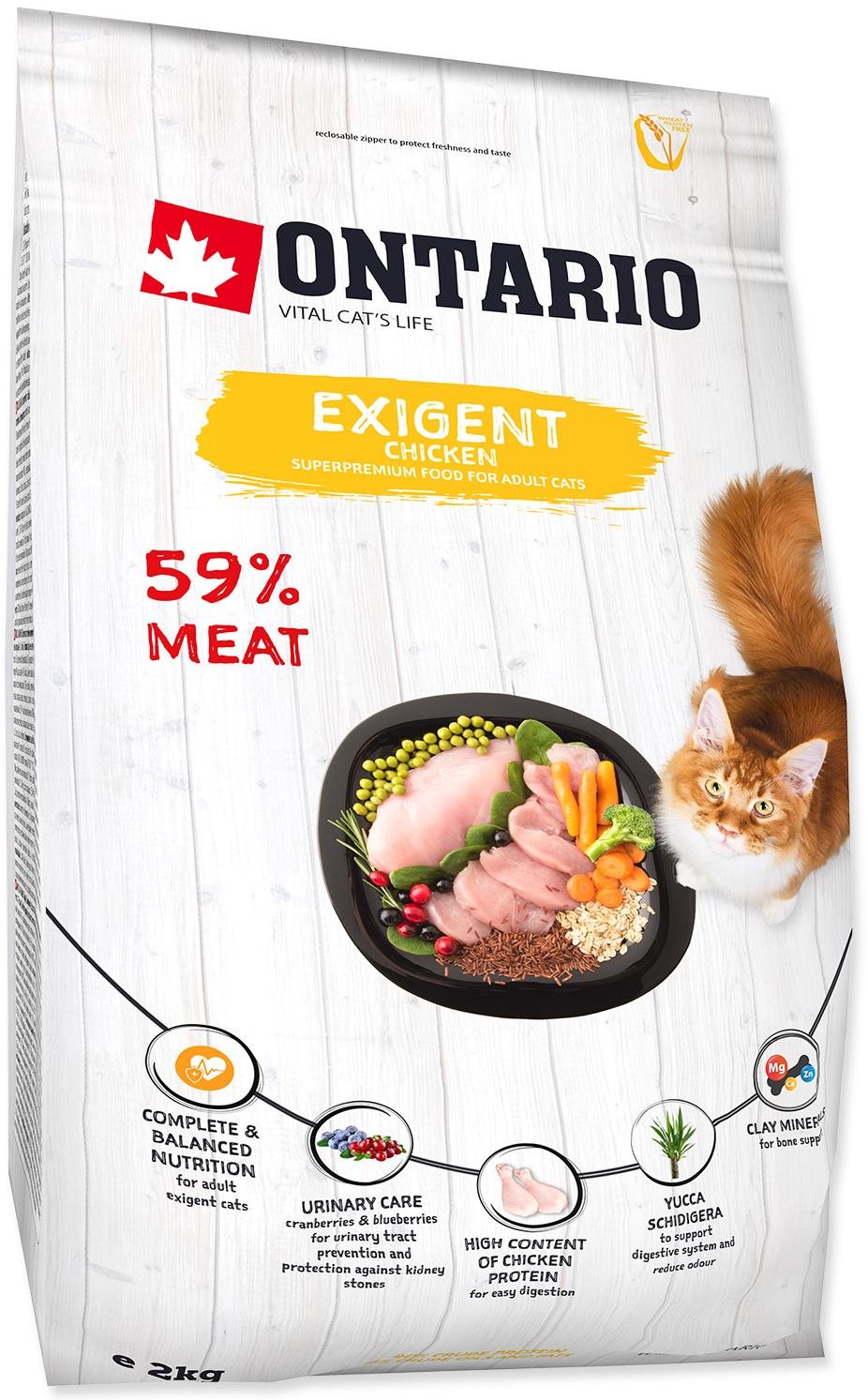 Ontario Cat Exi gent 2 kg Granule pre mačky