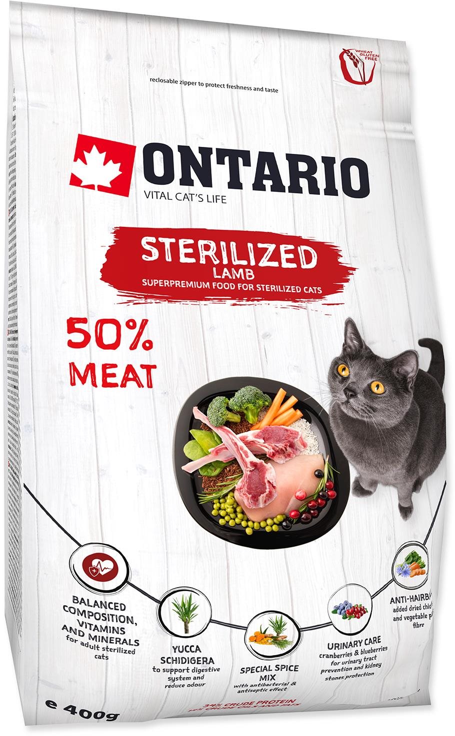 Ontario Cat Sterilised Lamb 0,4 kg Granule pre mačky