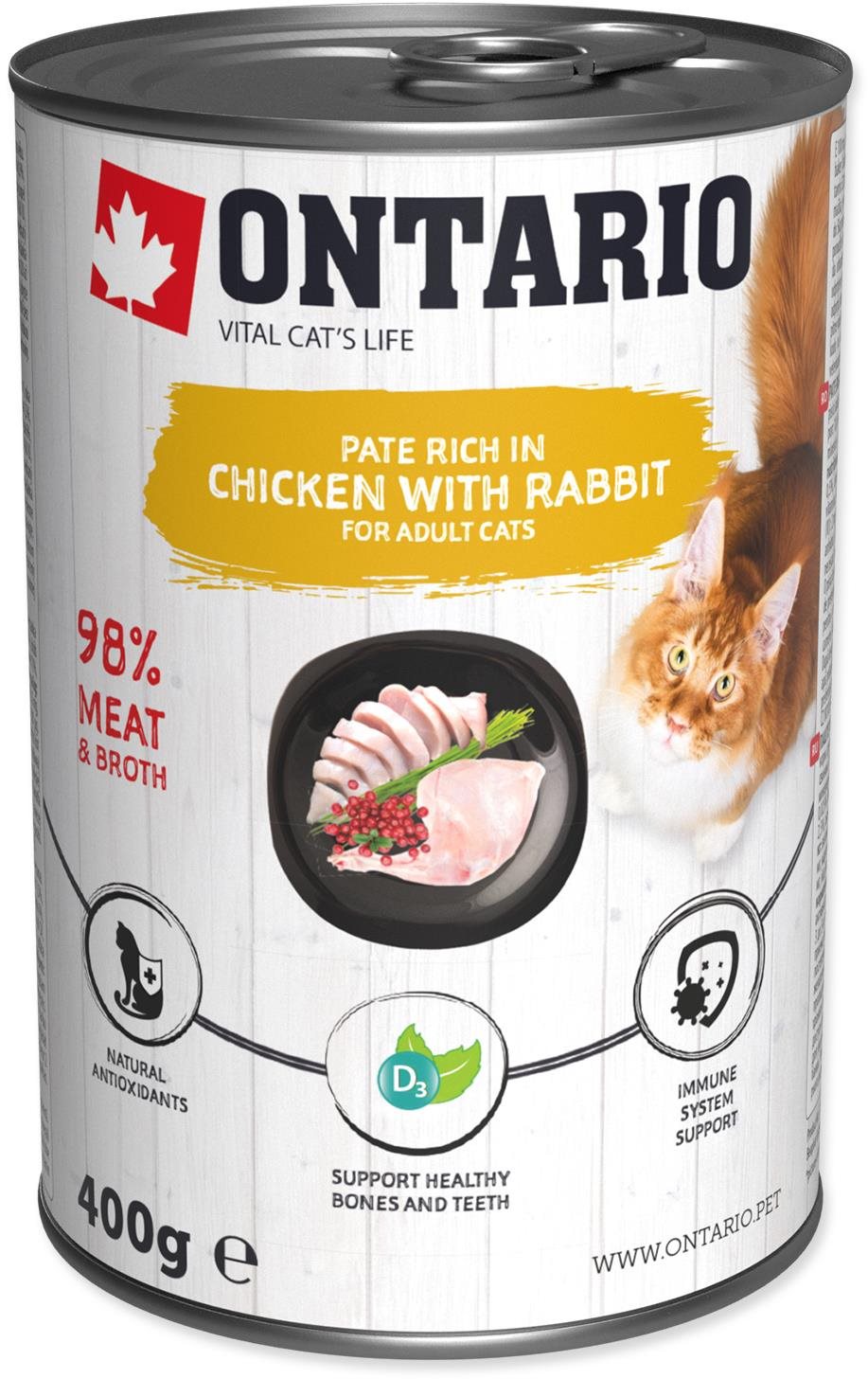 Ontario Konzerva kuracie paté s králikom 400 g Konzerva pre mačky