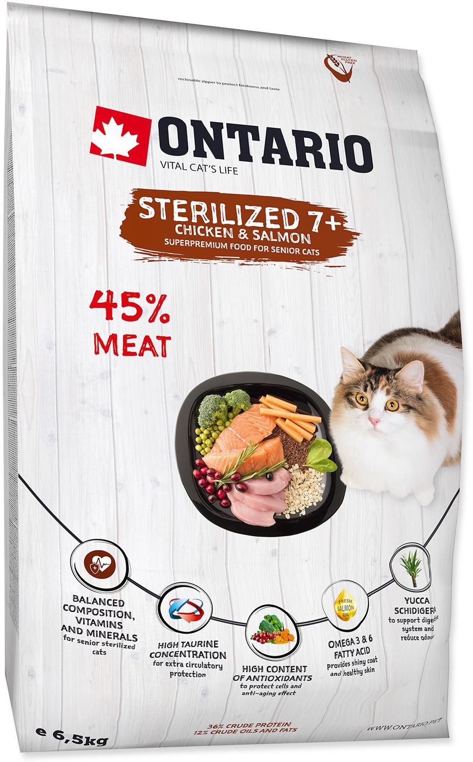 Ontario Cat Sterilised 7+ 6,5 kg Granule pre mačky