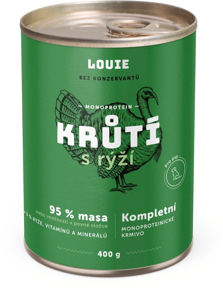 LOUIE Kompletné krmivo - morčacie (95 %) s ryžou (5 %) 400 g...