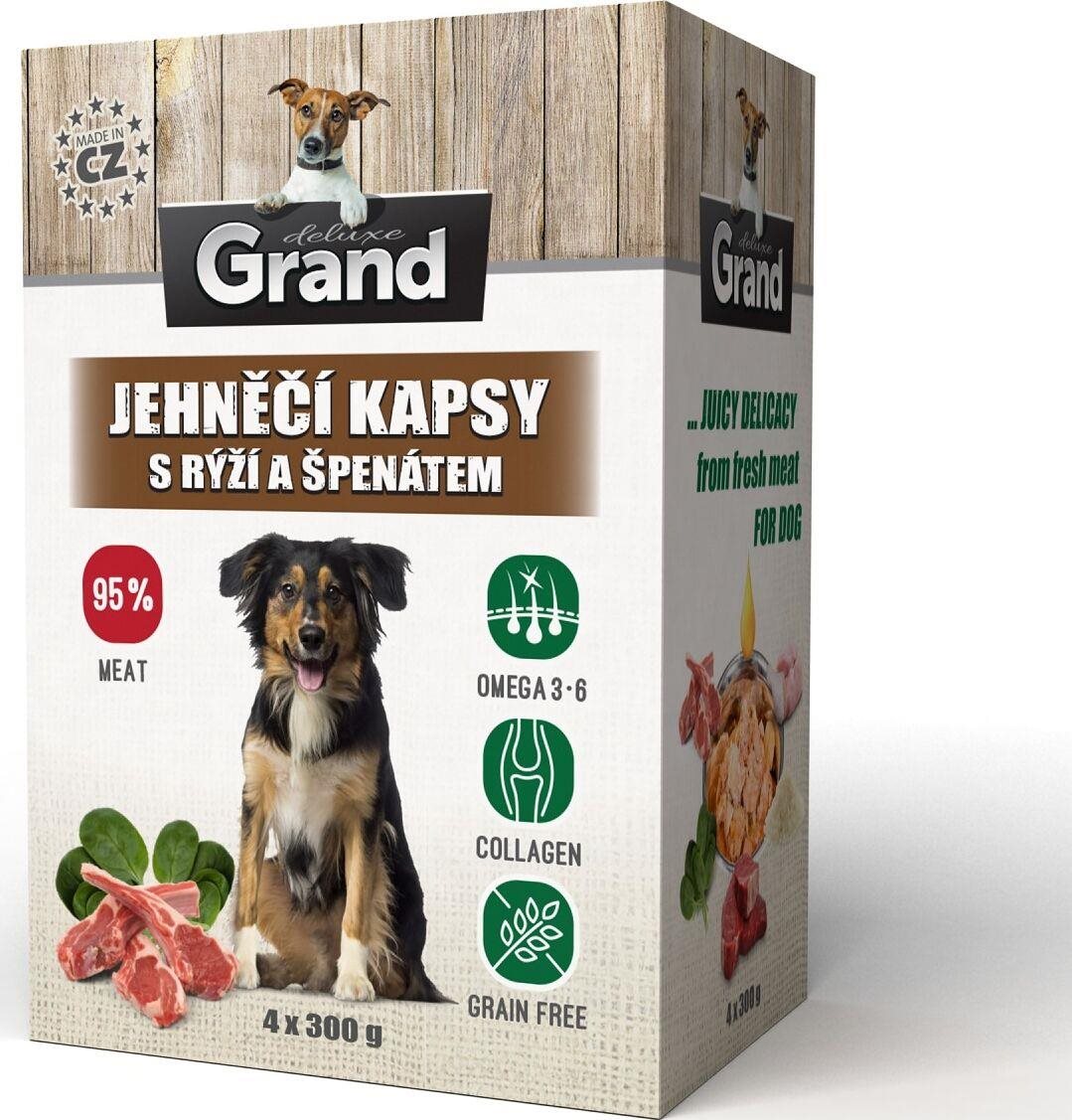 Grand deluxe jahňacie s ryžou a špenátom 4× 300 g Kapsička pre psov
