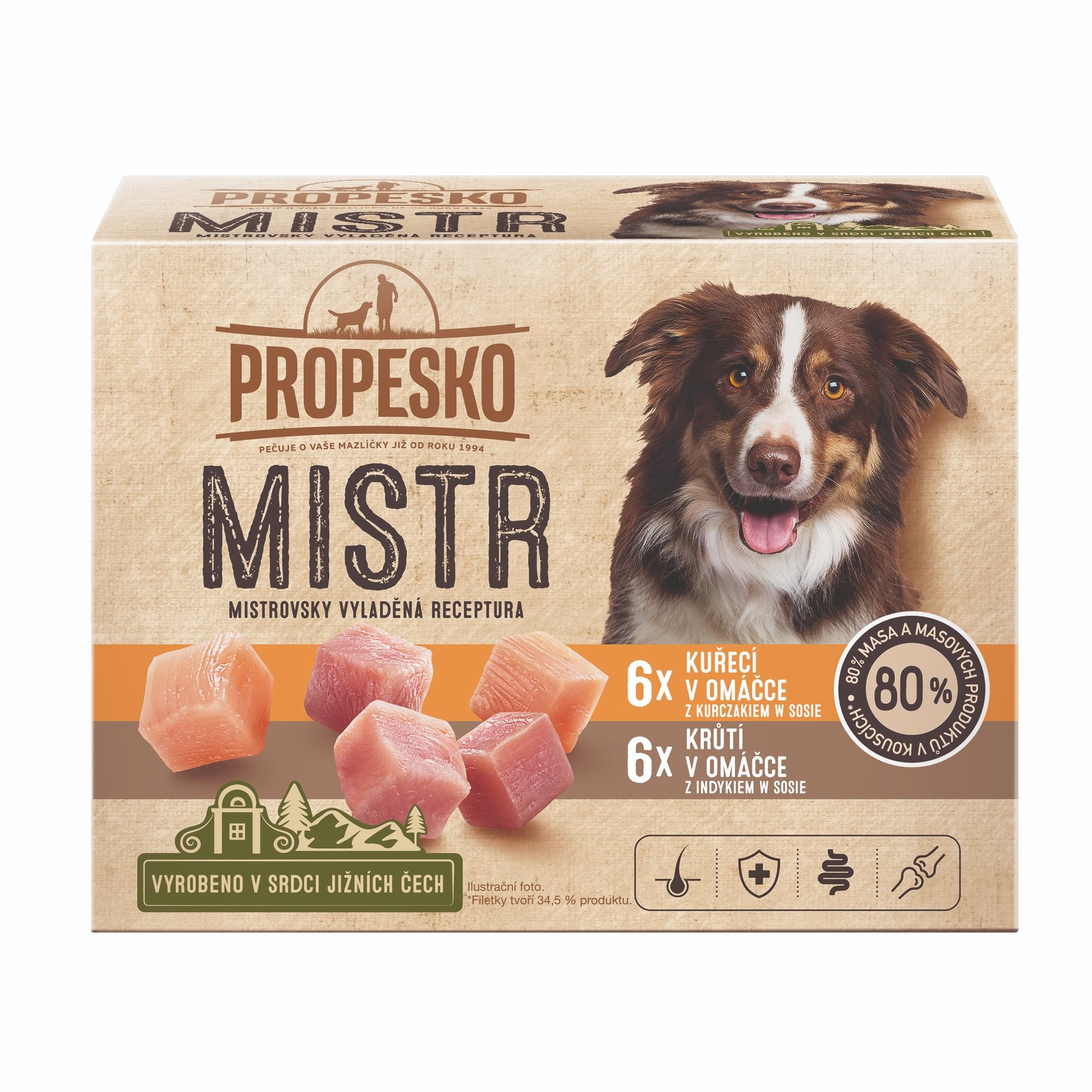 Propesko Mistr filetky s kuracím a morčacím v omáčke 12 × 85 g...