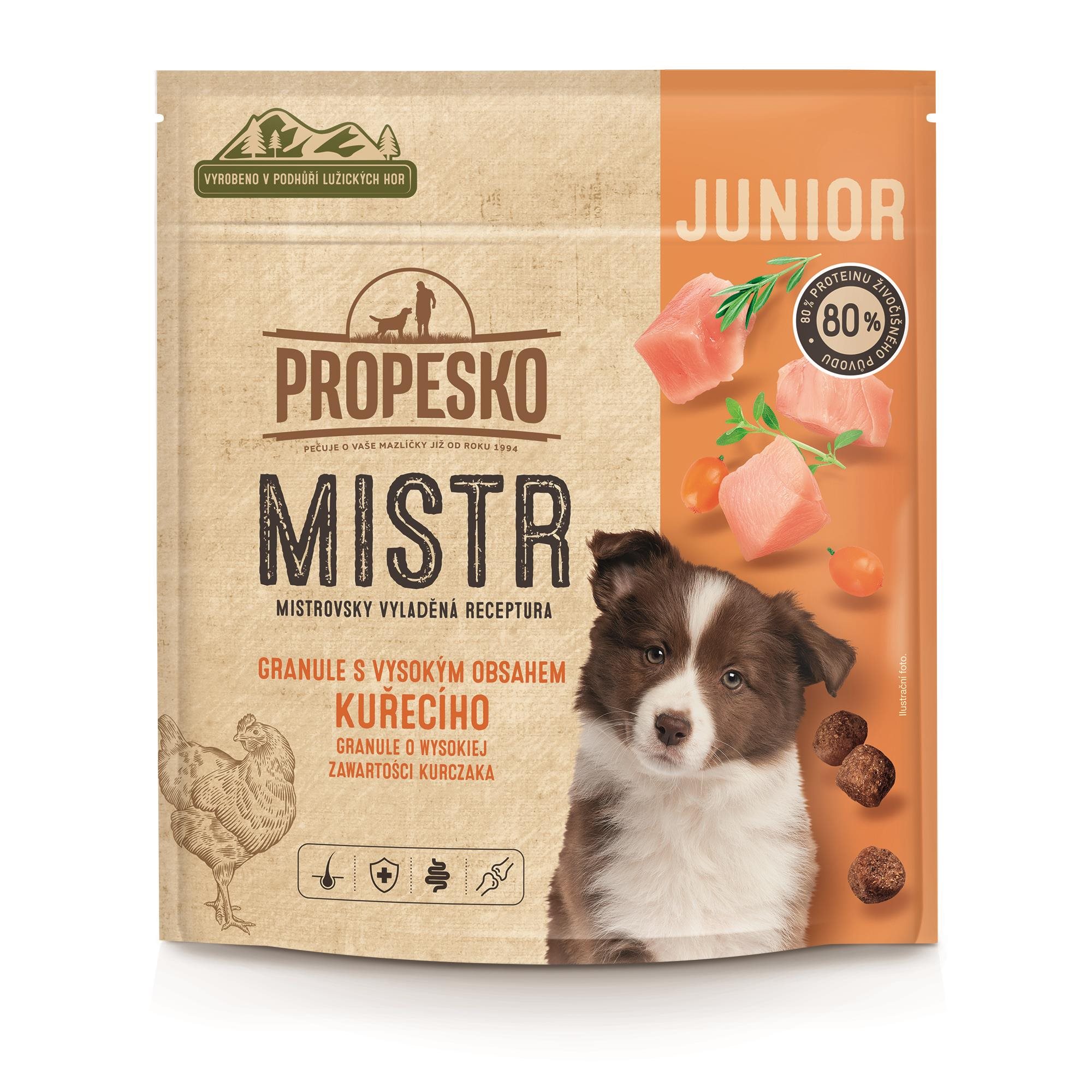 Propesko Mistr JUNIOR granuly s čerstvým kuracím 0,5 kg Granule pre...