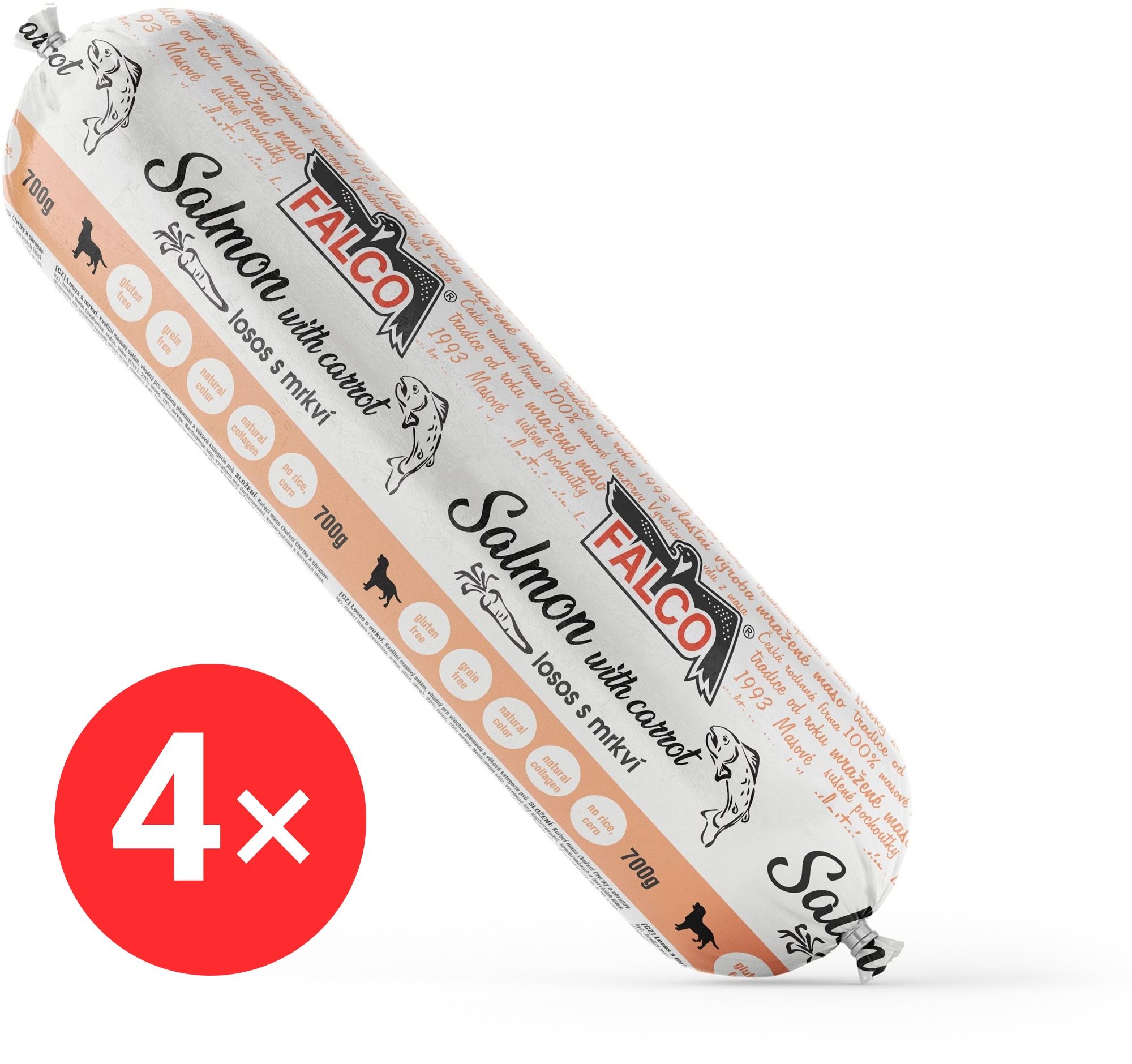 Falco Saláma losos s mrkvou 4× 700 g Saláma pre psov