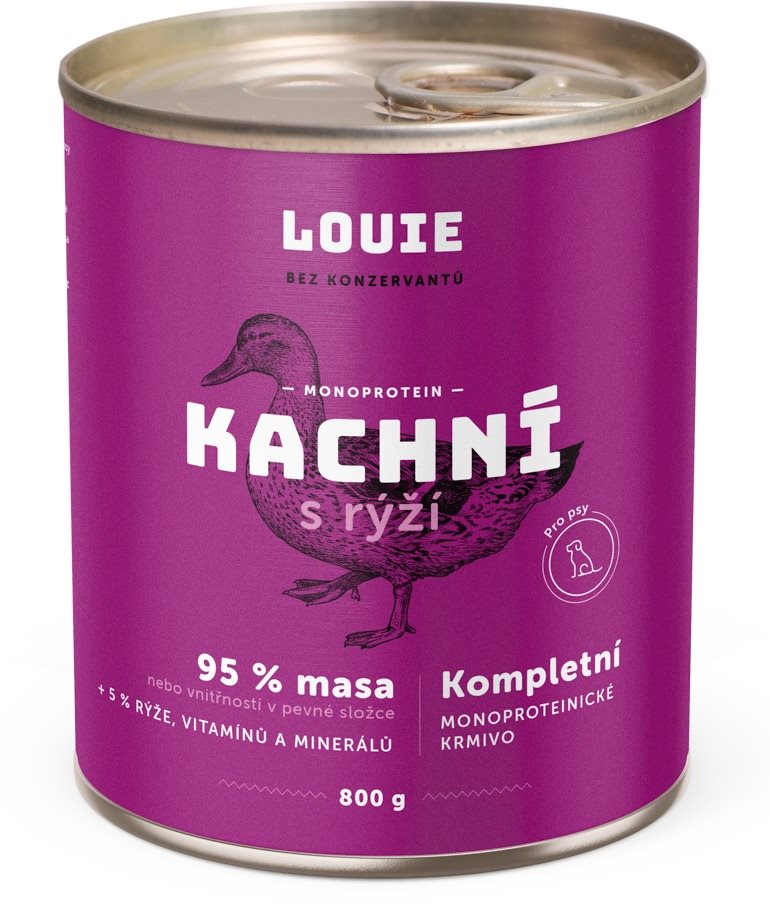 LOUIE Kompletné monoproteínové krmivo – kačacie (95 %) s ryžou (5...