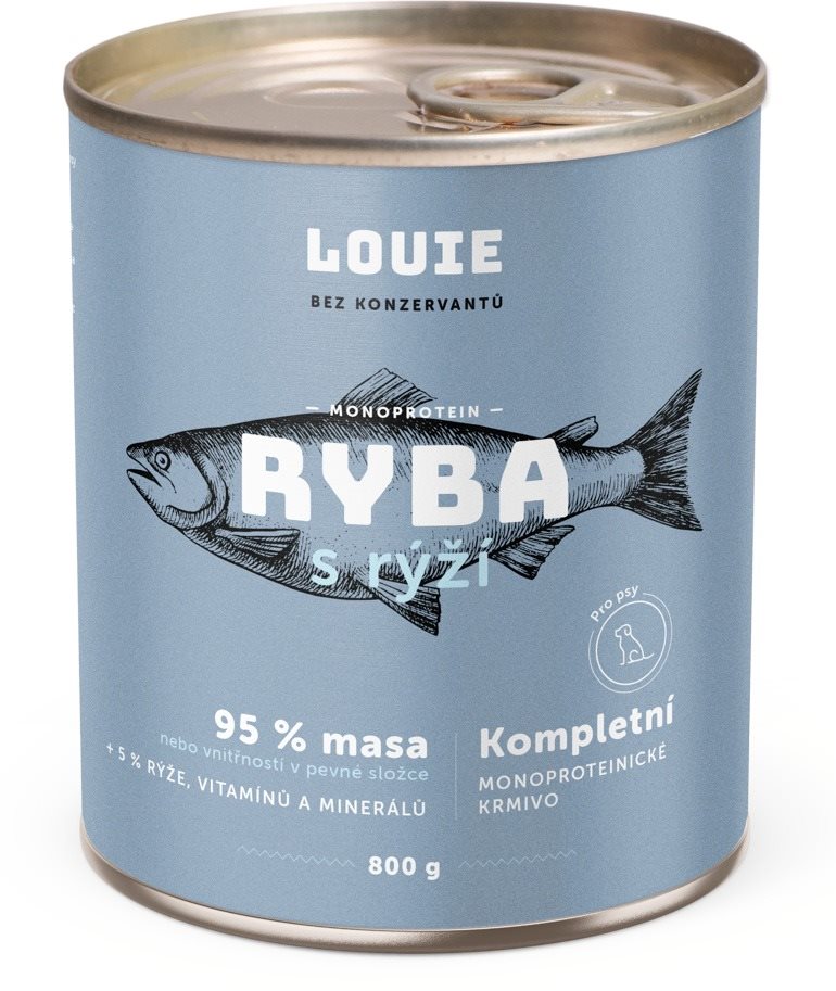 LOUIE Kompletné monoproteínové krmivo –  ryba (95 %) s ryžou (5 %)...