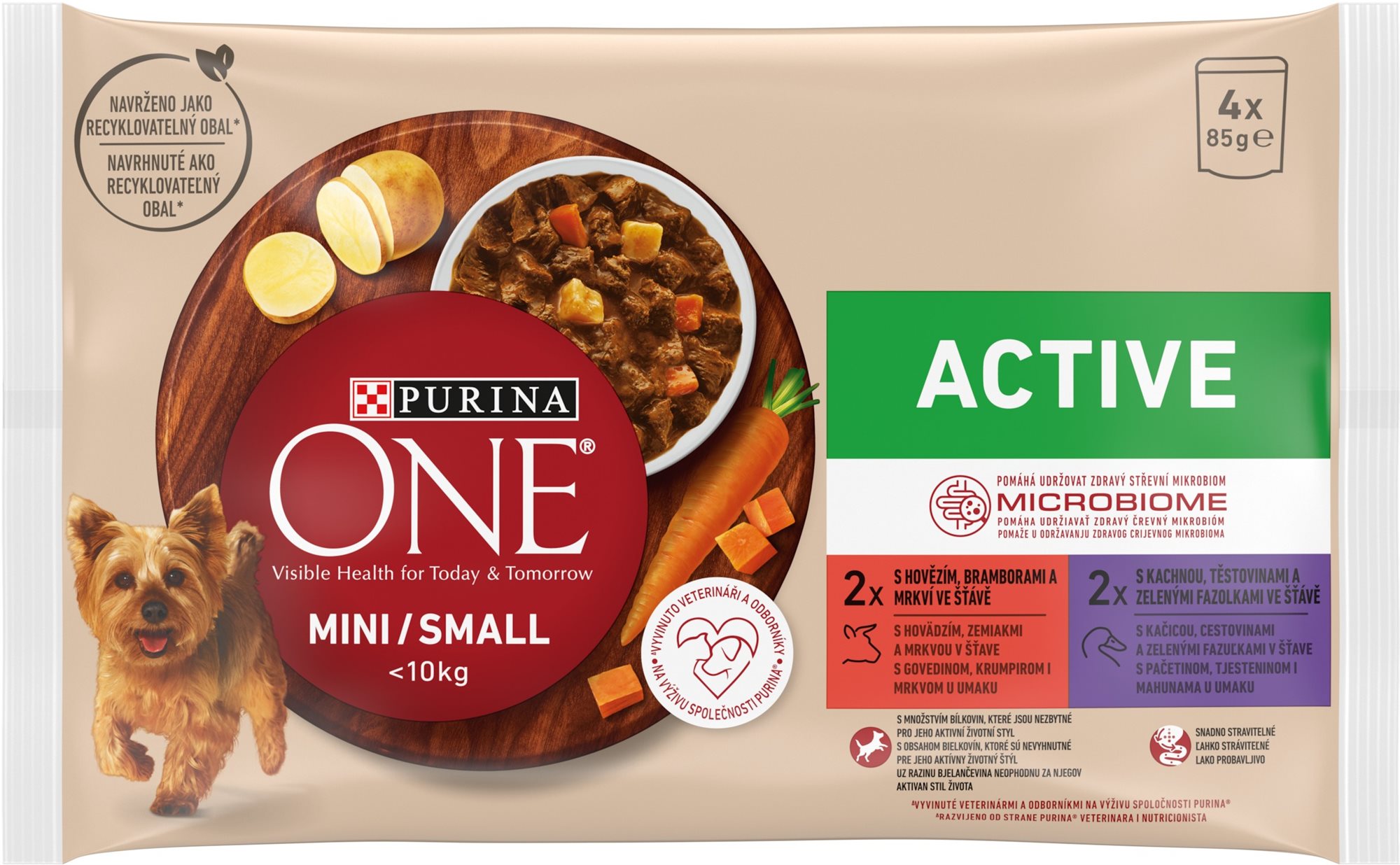 Purina One mini dog active multipack hovädzie a kačka v šťave 4× 85...