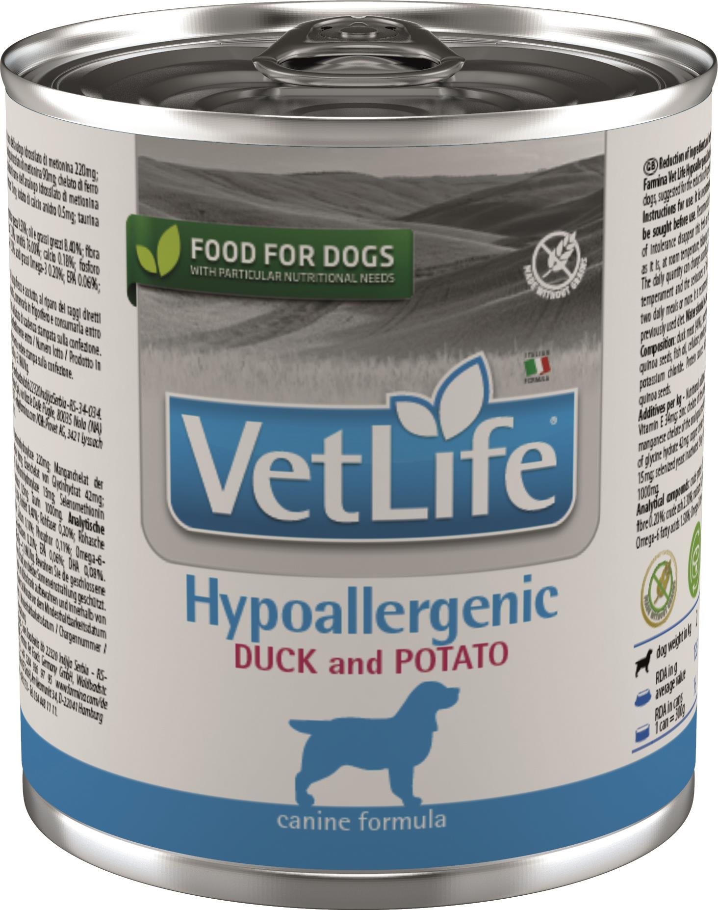 Vet Life Natural Dog konzerva Hypoaller Duck & Potato 300 g Diétna...