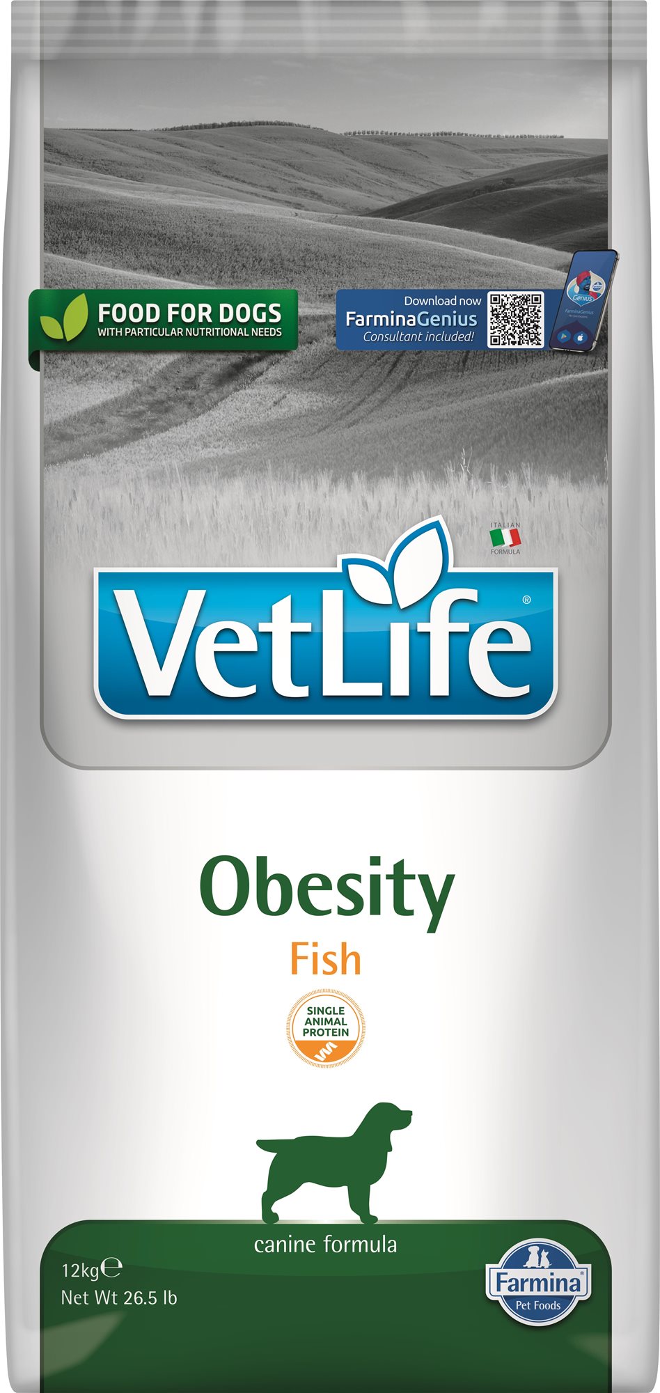 Vet Life Natural Dog Obesity Fish 12 kg Diétne granule pre psov