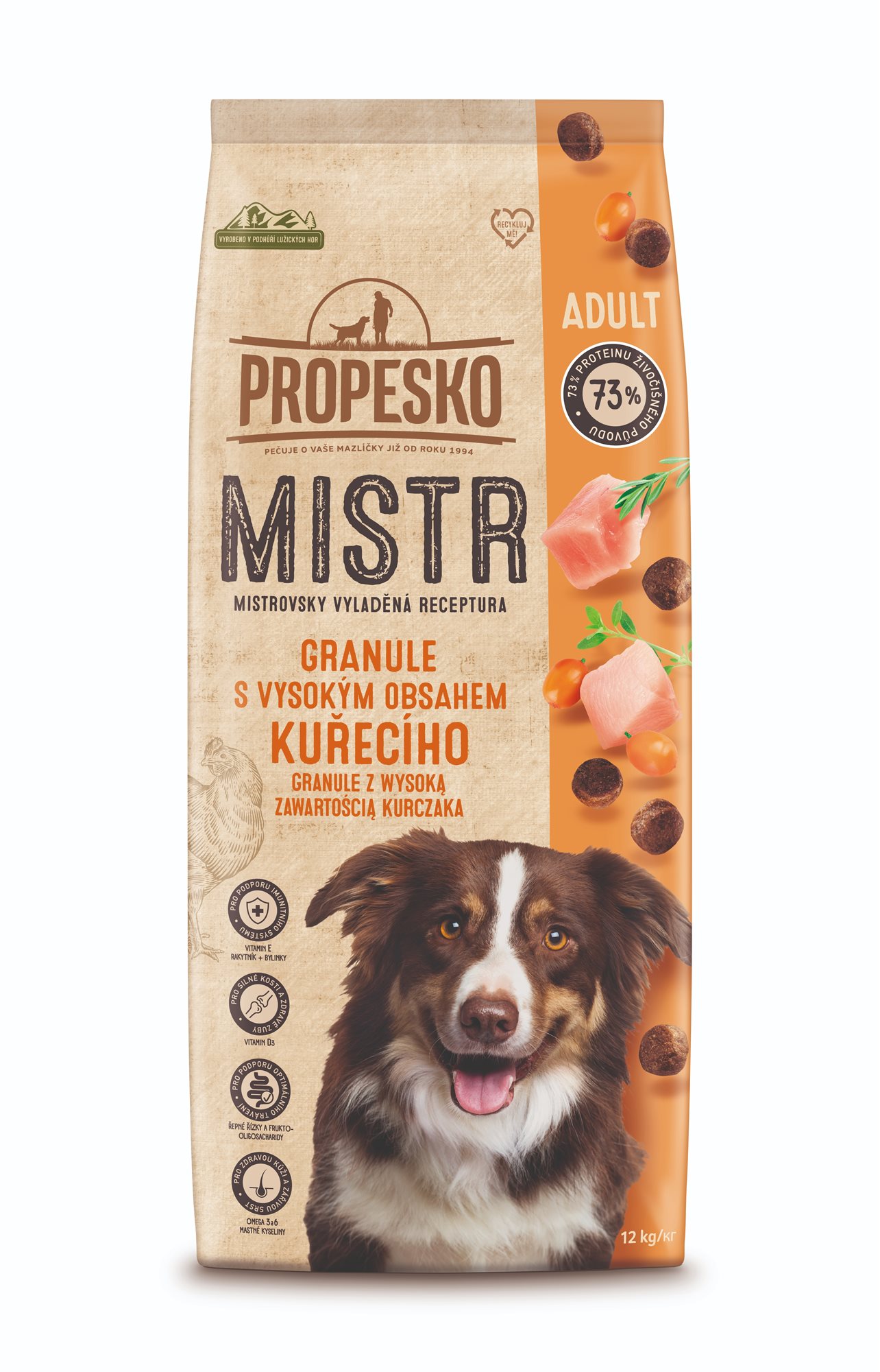 Propesko Mistr granule Adult s čerstvým kuracím 12 kg Granuly pre...
