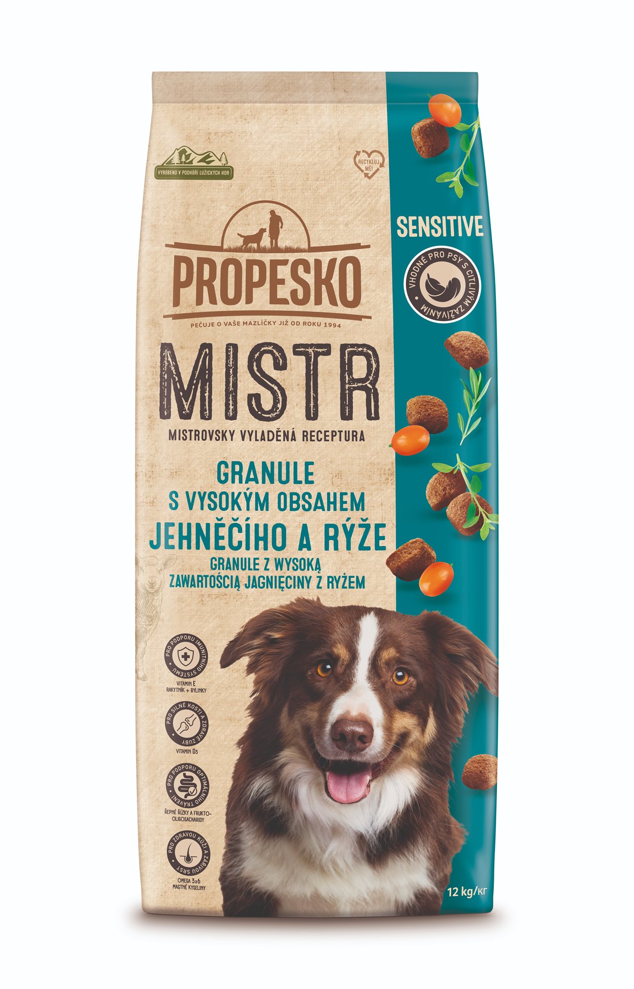 Propesko Mistr granule Sensitive s jahňacím a ryžou 12 kg Granuly...