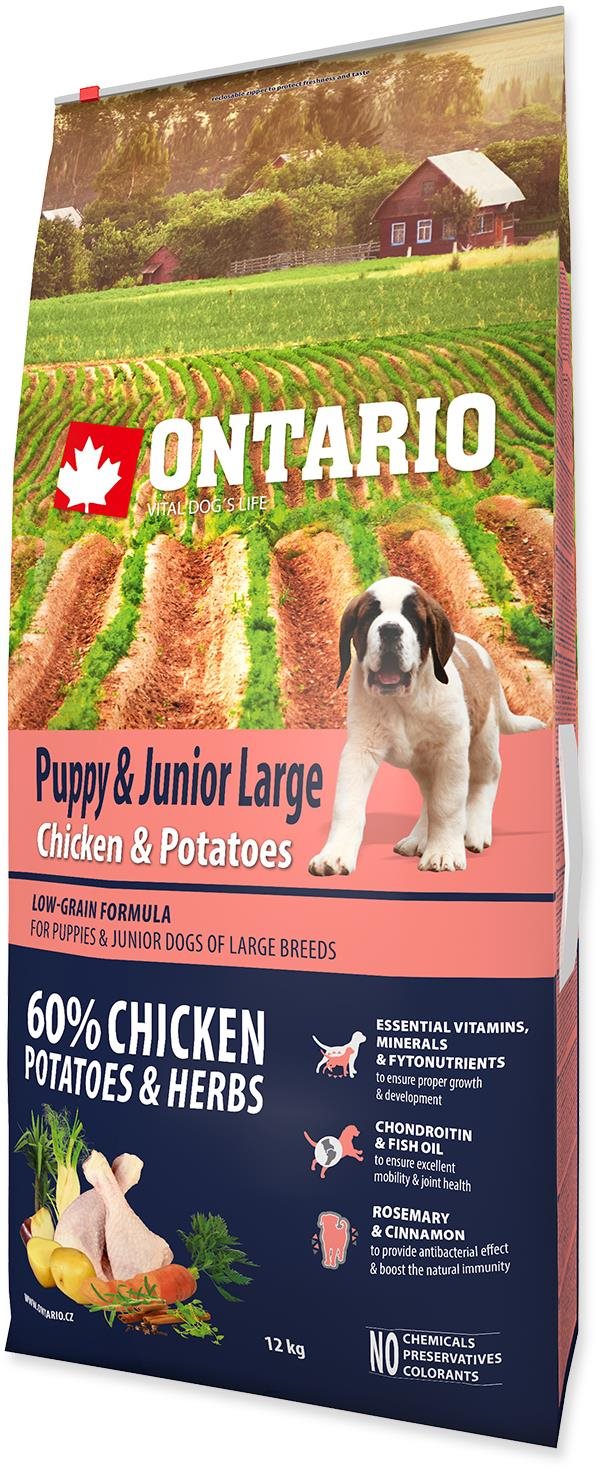 Ontario Puppy & Junior Large Chicken & Potatoes 12 kg Granule pre...