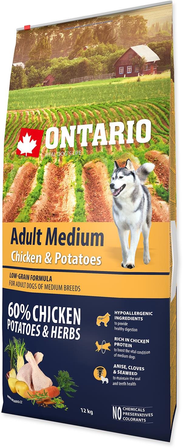 Ontario Adult Medium Chicken & Potatoes 12 kg Granuly pre psov