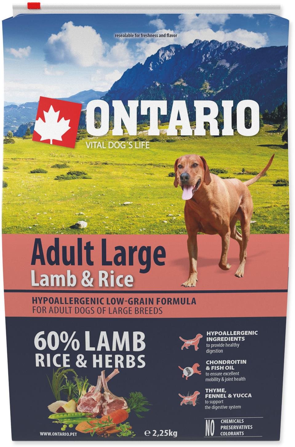 Ontario Adult Large Lamb & Rice 2,25 kg Granuly pre psov