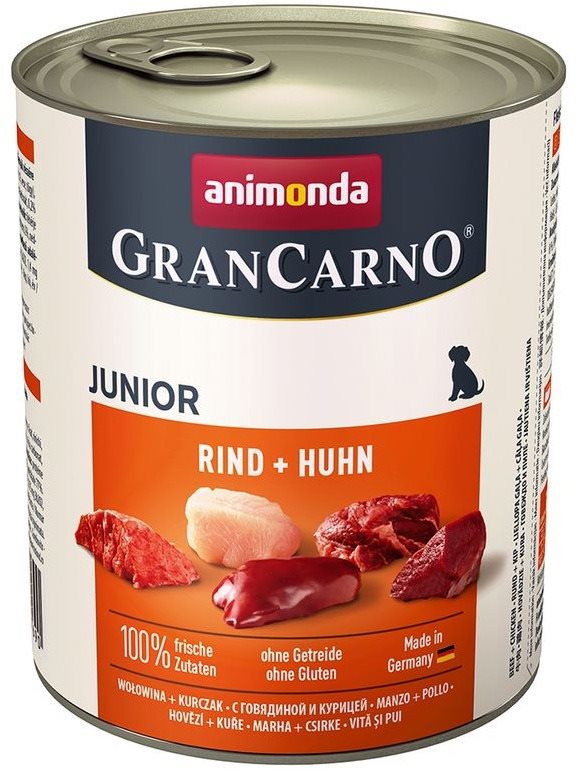 Grancarno konzerva pre psov Junior kurča, hovädzie 800 g Konzerva...