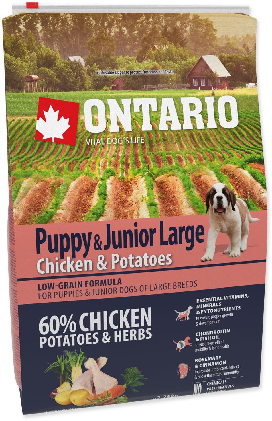 Ontario Puppy & Junior Large Chicken & Potatoes 2,25 kg Granule pre...