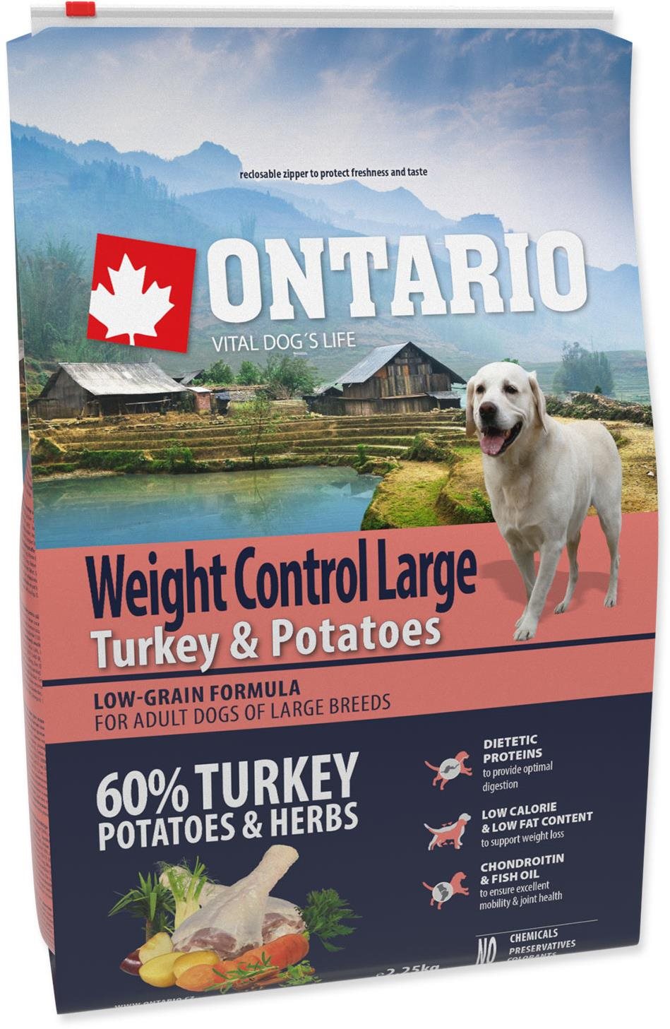 Ontario Large Weight Control Turkey & Potatoes 2,25 kg Granuly pre...