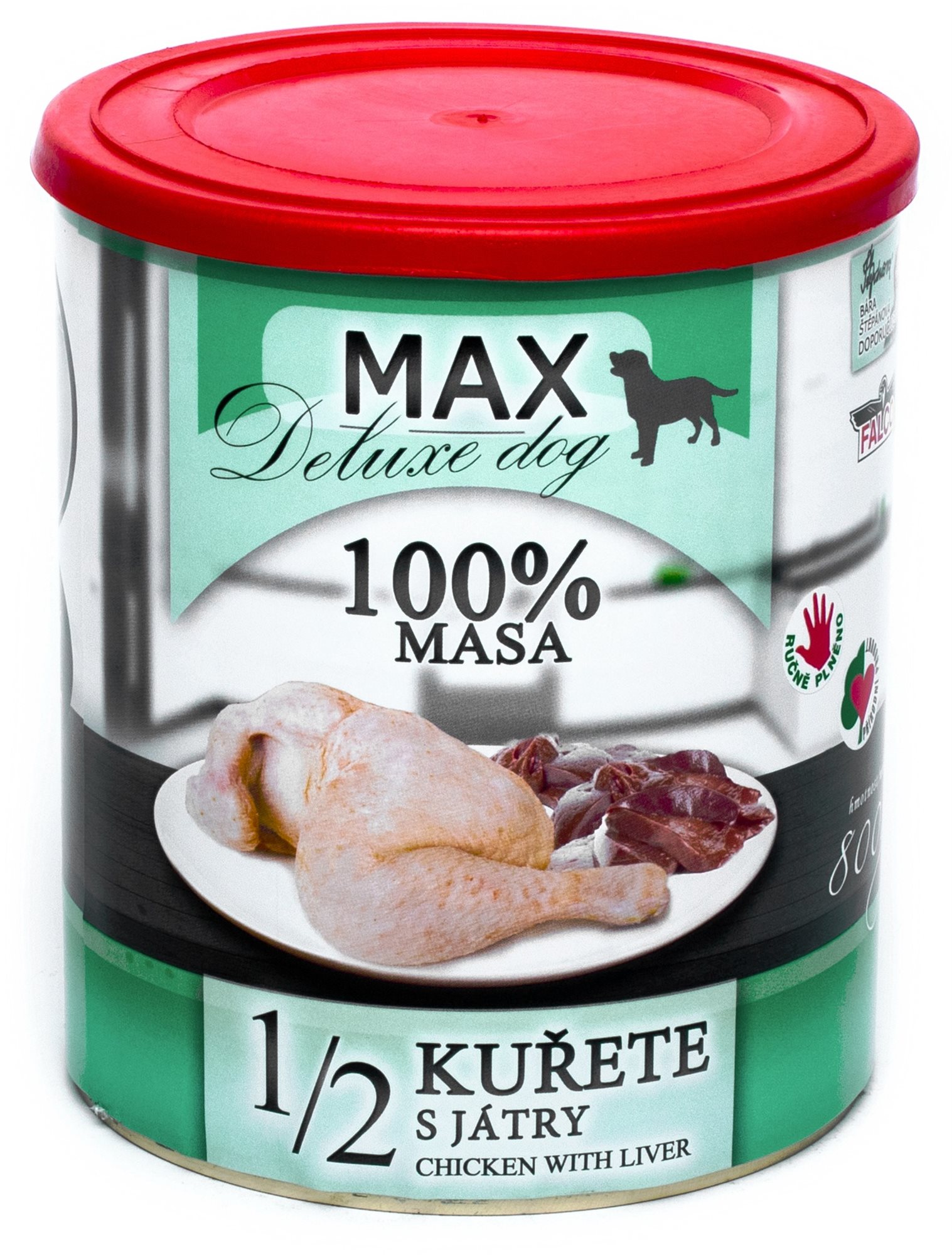 MAX deluxe 1/2 kurčaťa s pečeňou 800 g Konzerva pre psov