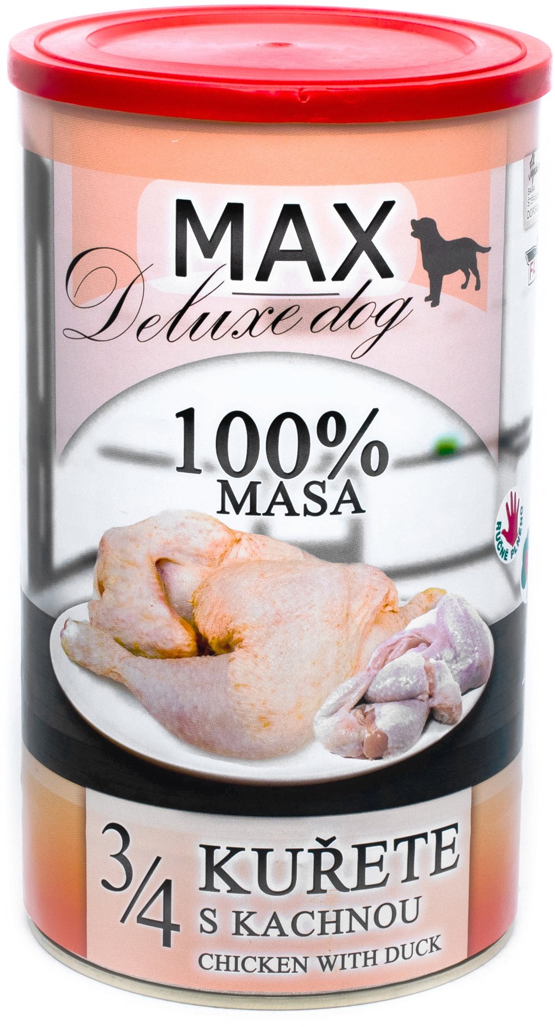 MAX deluxe 3/4 kurčaťa s kačicou 1 200 g Konzerva pre psov