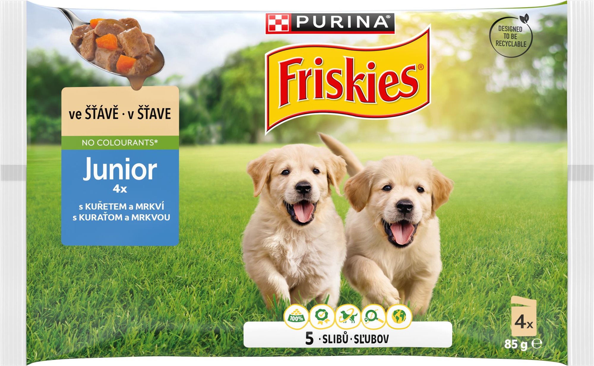 Friskies Junior s kuraťom a mrkvou v šťave 4× 85 g Kapsička pre psov