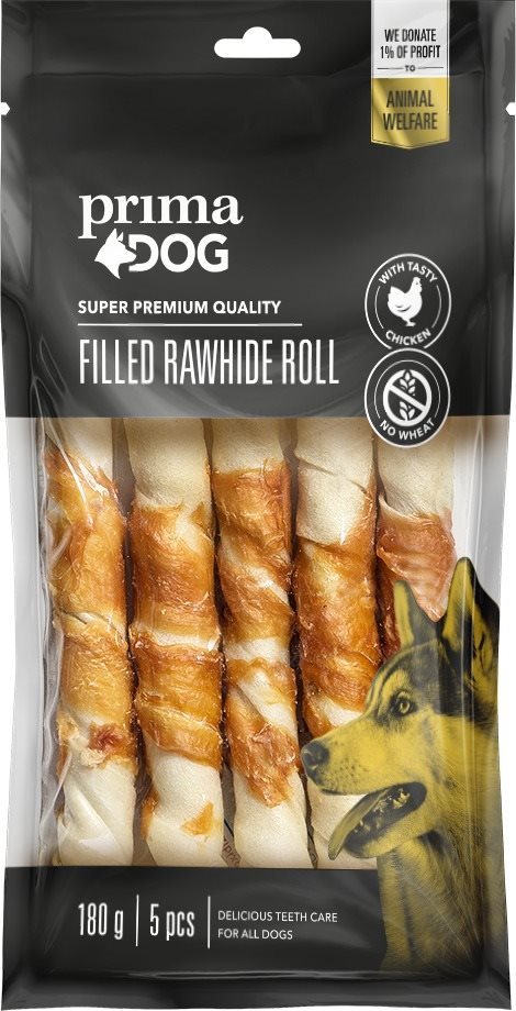 PrimaDog Plnená surová koža s kurčaťom, tyčinka, 13 cm, 5 ks, 180 g...