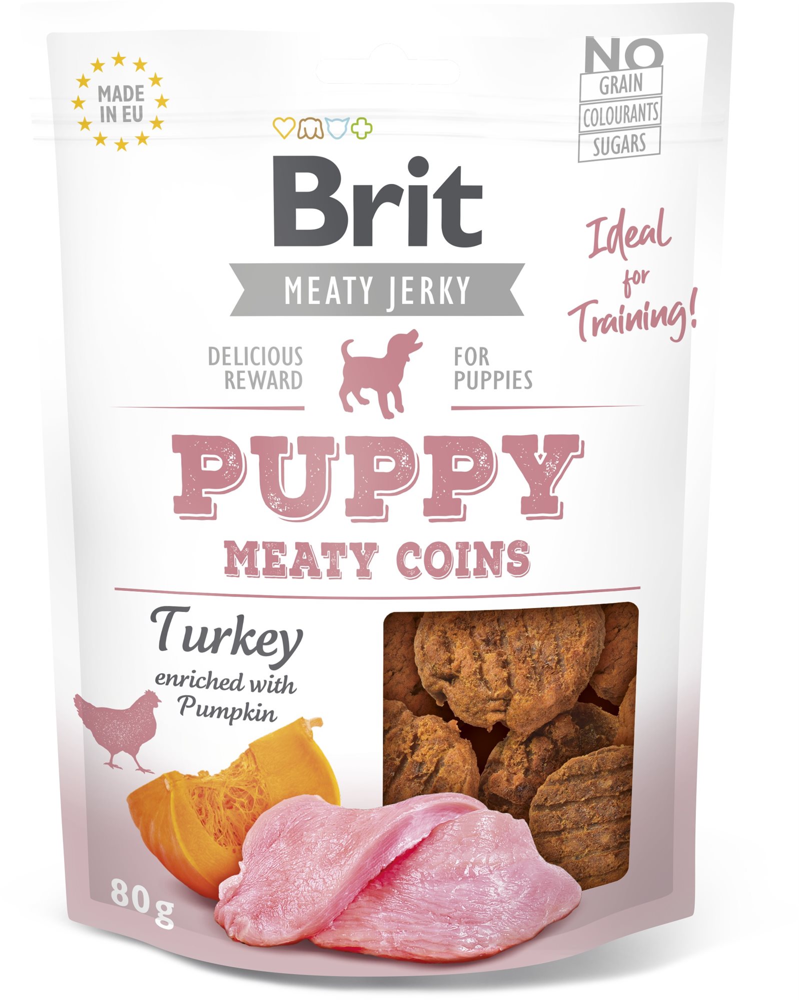 Brit Jerky for Puppy Turkey Meaty Coins 80 g Maškrty pre psov
