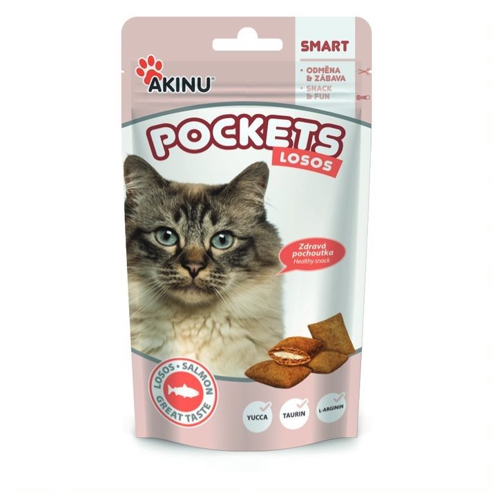 Akinu Pockets lososové vankúšiky pre mačky 40 g Maškrty pre mačky