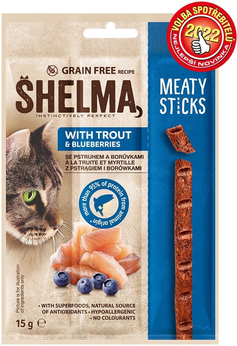 Shelma snack mäsové tyčinky bez obilnín, pstruh 15 g Maškrty pre...