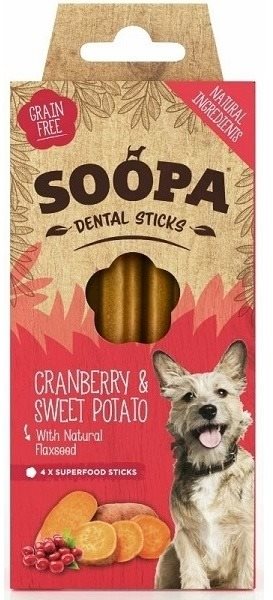 Soopa Dentálne tyčinky s brusnicami a batátmi 100 g Maškrty pre psov