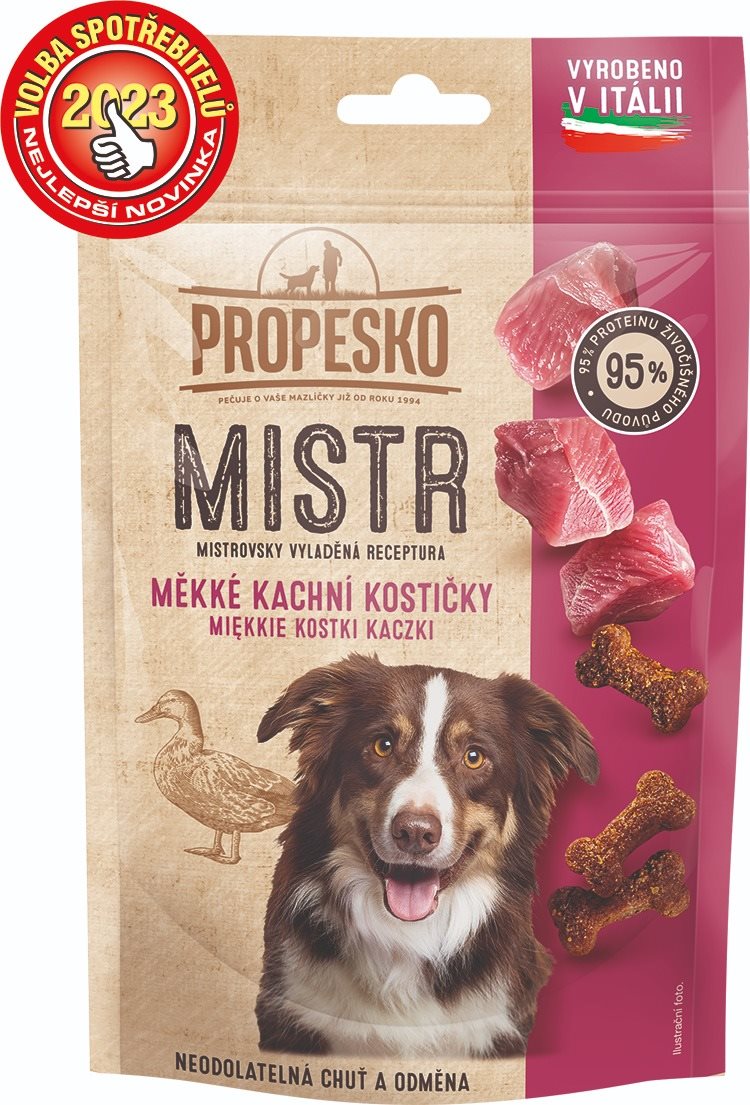 Propesko Mistr mäkké kačacie kocky 90 g Maškrty pre psov
