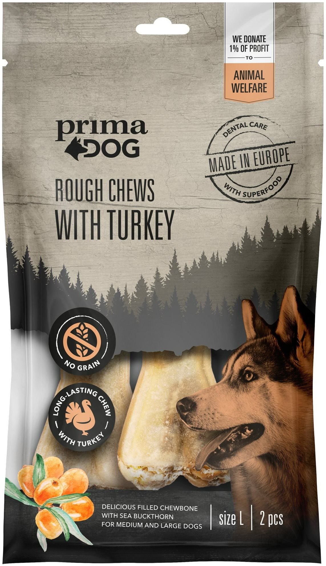 PrimaDog plnené žuvacie kosti Morka-Rakytník  L 13,5 cm 140 g Kosť...