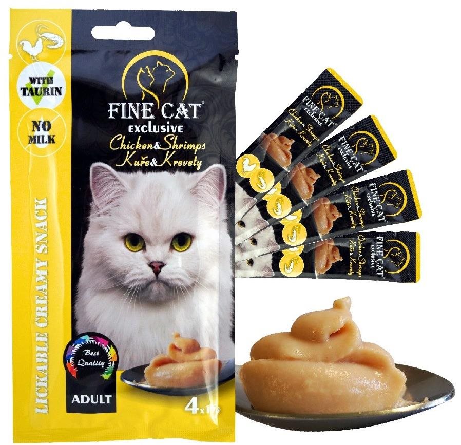Fine Cat Exclusive krémová desiata pre mačky kura & krevety 4× 15 g...