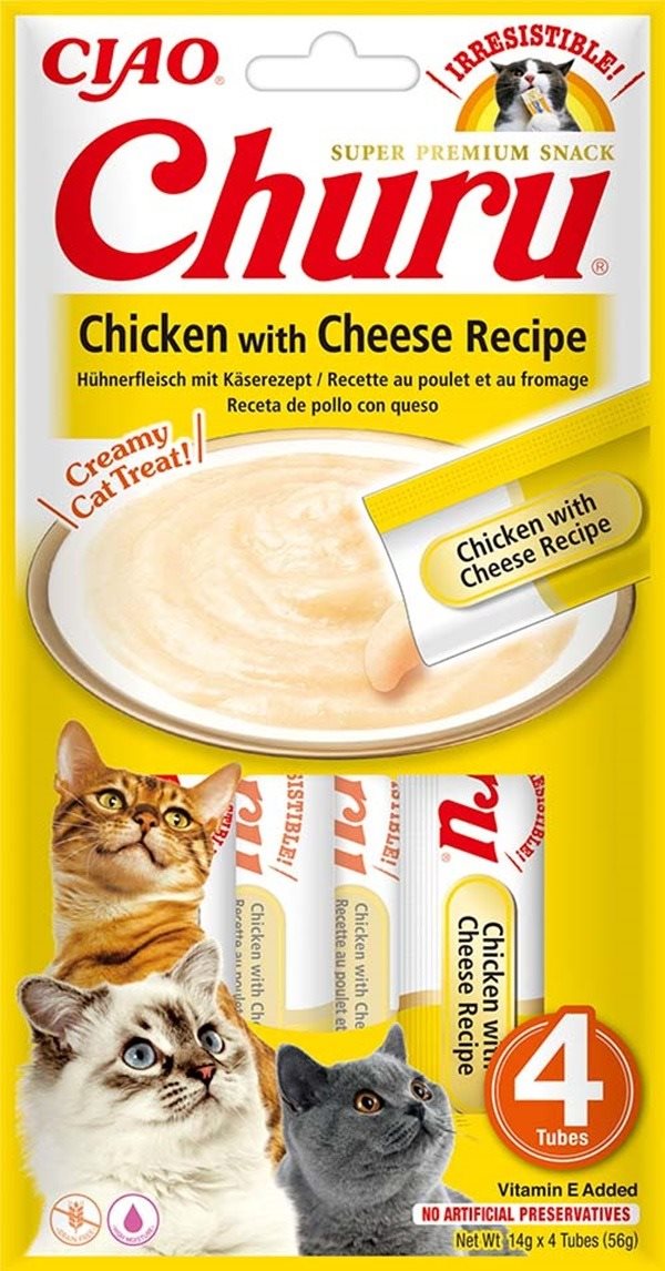 Ciao Churu Cat Kuracie pyré so syrom 4× 14 g Maškrty pre mačky