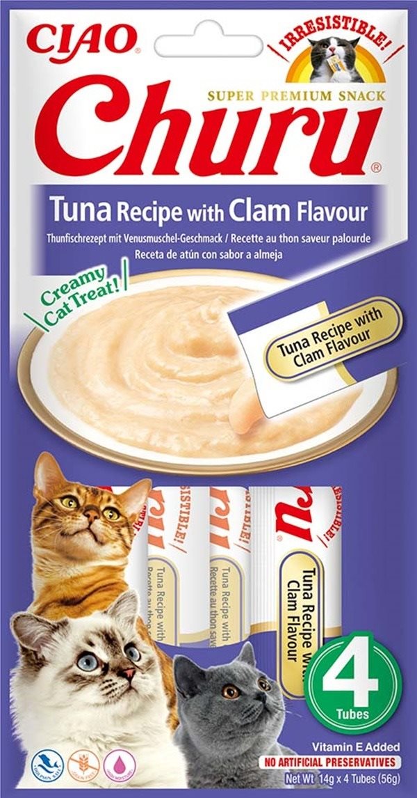 Ciao Churu Cat Pyré z tuniaka a mušlí 4× 14 g Maškrty pre mačky