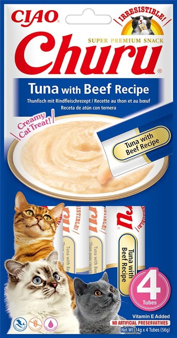 Ciao Churu Cat Pyré z tuniaka a hovädzieho 4× 14 g Maškrty pre mačky