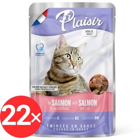 Plaisir Cat kapsička losos + treska 22× 100 g Kapsička pre mačky