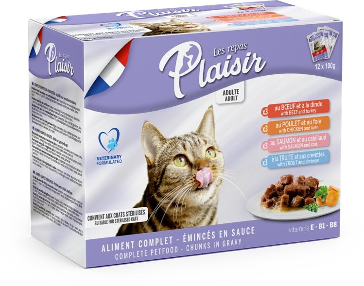 Plaisir Cat kapsičky mix multipack 12× 100 g Kapsička pre mačky