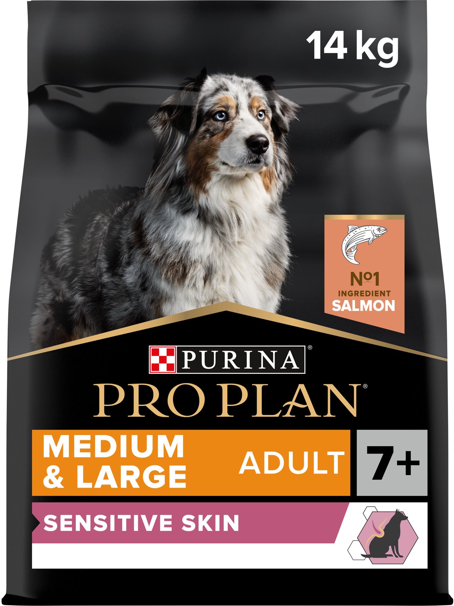 Pro Plan medium & large 7+ sensitive skin losos 14 kg Granuly pre...