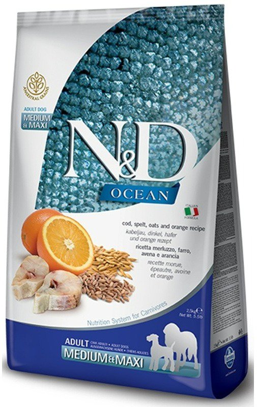 N&D Ocean Dog Adult Medium & Maxi Codfish & Orange 2,5 kg Granuly...
