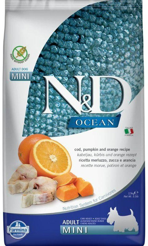 N&D Ocean Dog Adult Mini Codfish & Pumpkin & Orange 2,5 kg Granuly...
