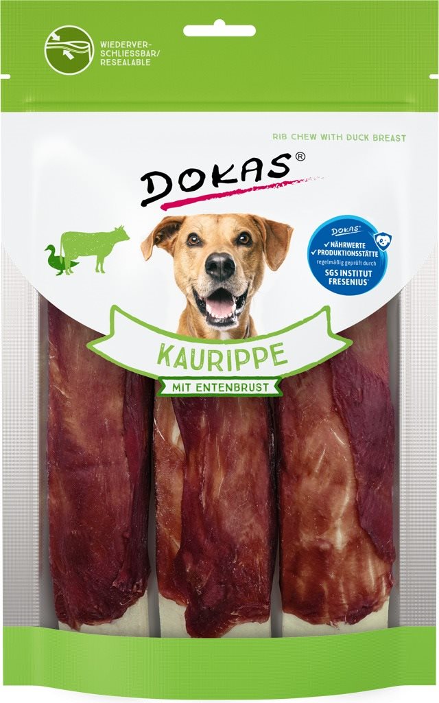 Dokas – Rebrá z hovädzej kože obalené kačacím – 3 ks Kosť pre psa